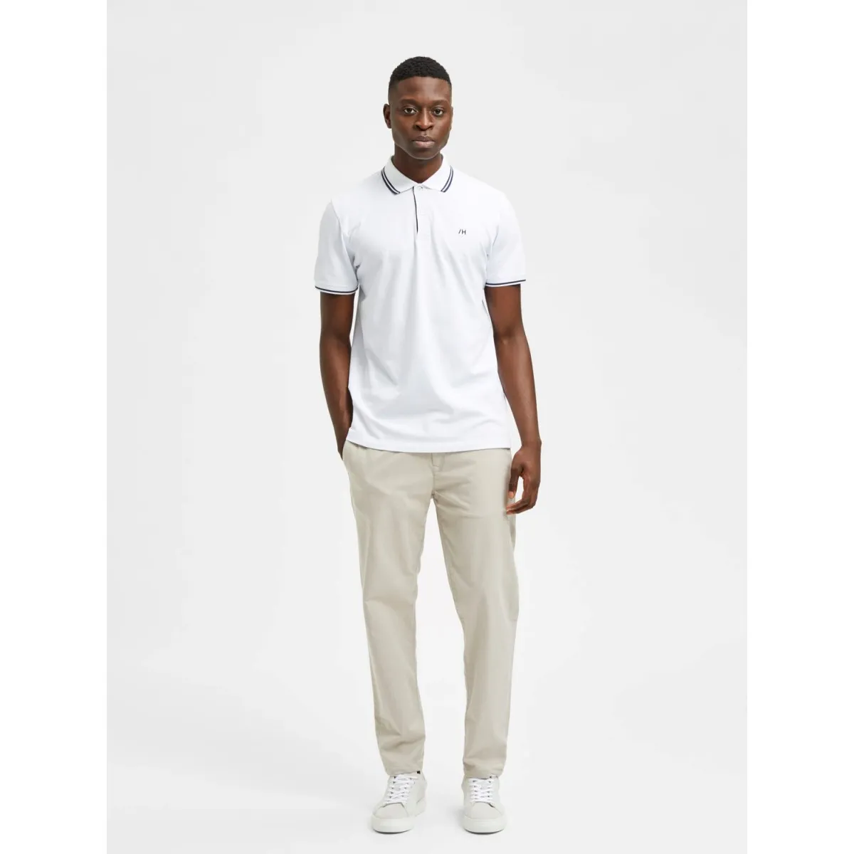 Selected - Polo blanc à liseré marine