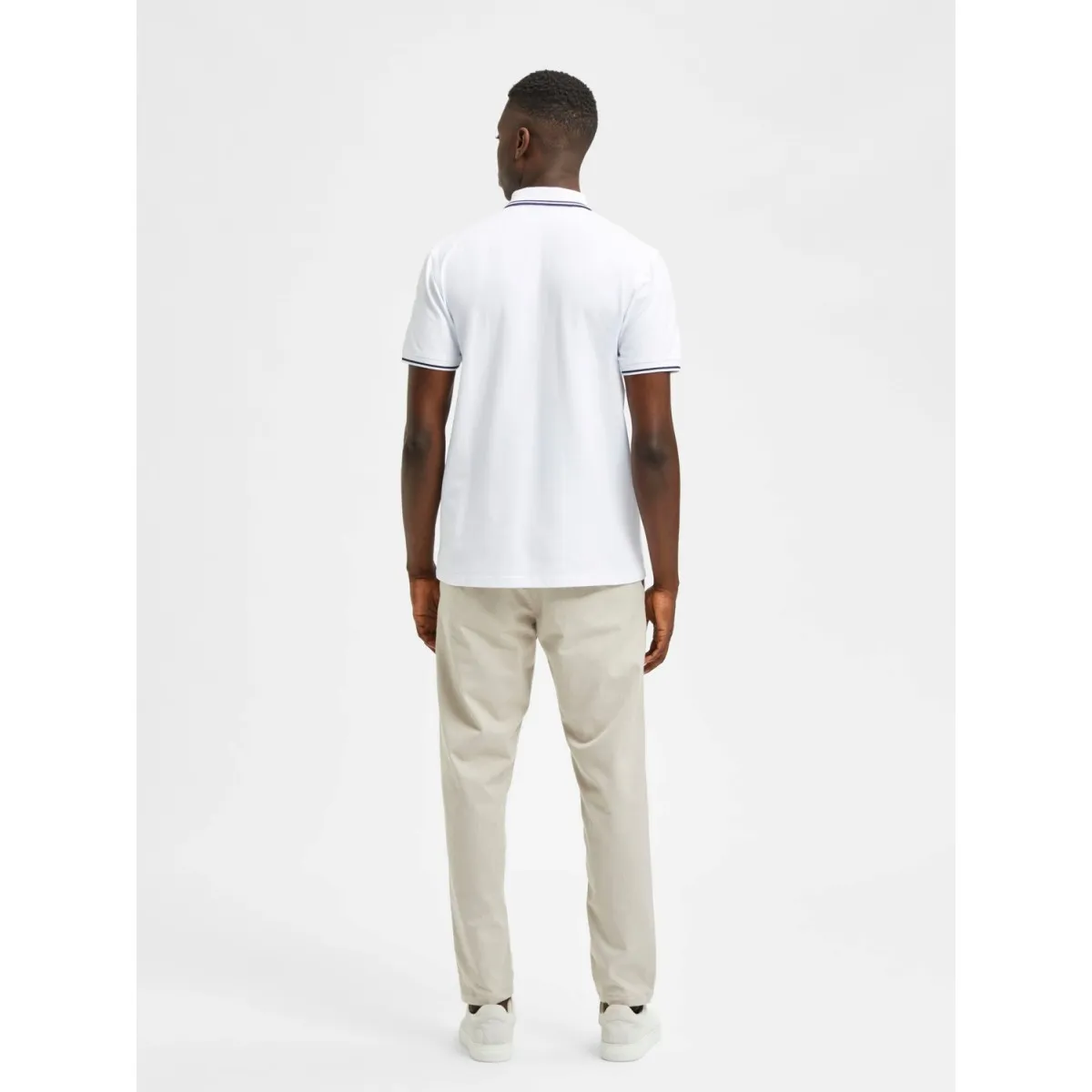 Selected - Polo blanc à liseré marine