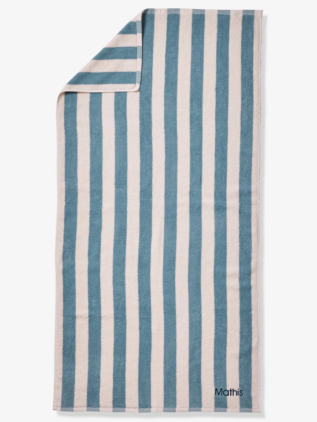 Serviette de bain rayée TRANSAT personnalisable, avec coton recyclé rayé rose - Vertbaudet