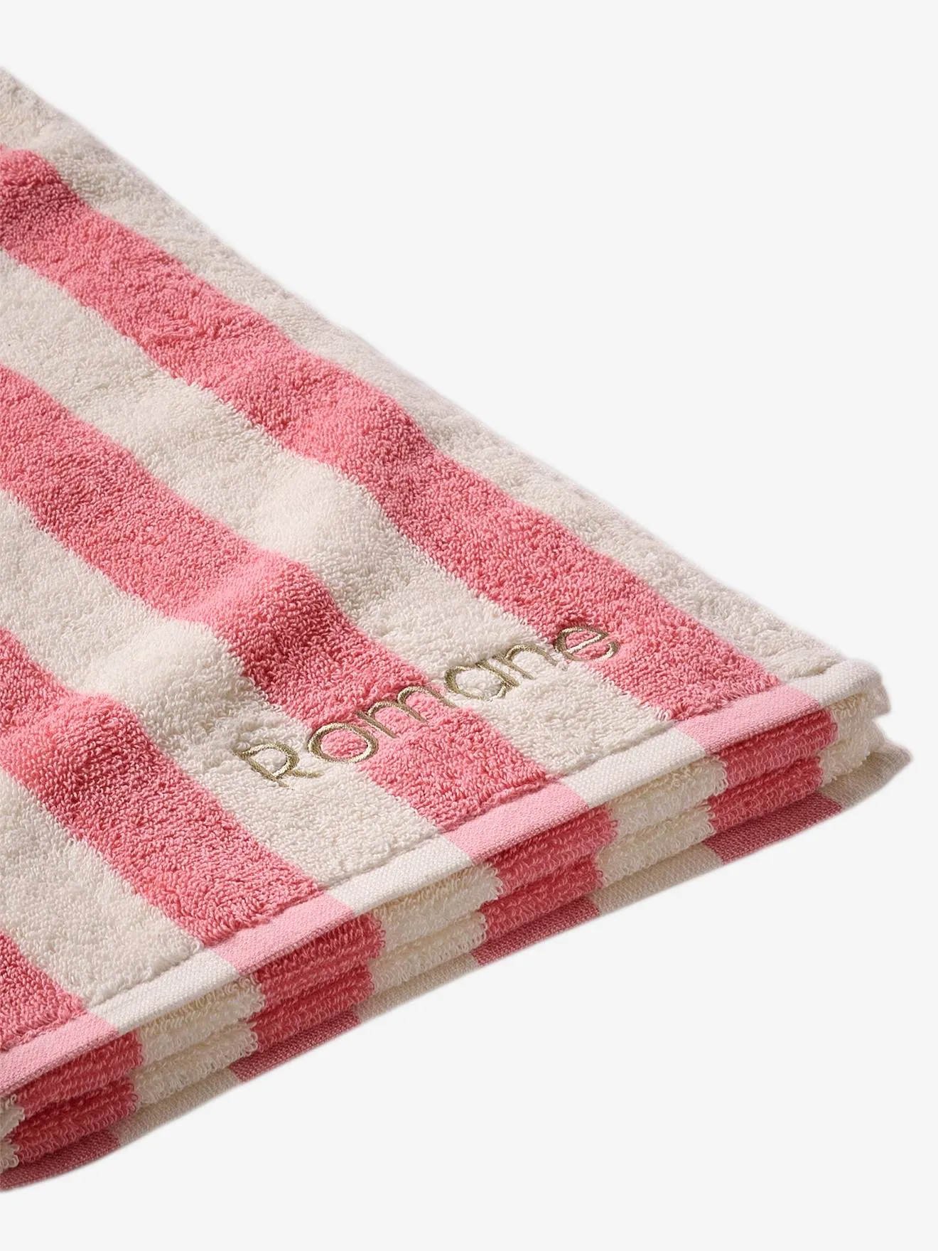 Serviette de bain rayée TRANSAT personnalisable, avec coton recyclé rayé rose - Vertbaudet