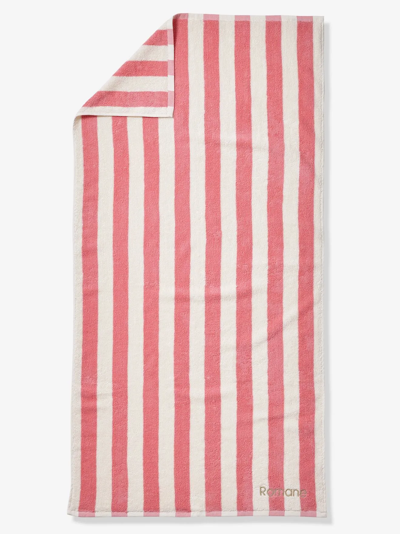 Serviette de bain rayée TRANSAT personnalisable, avec coton recyclé rayé rose - Vertbaudet