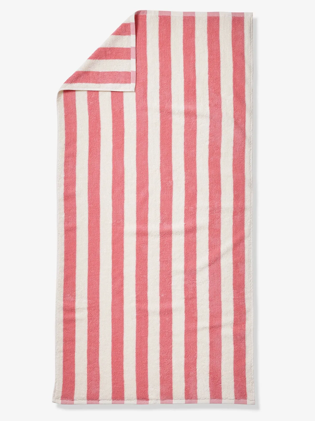 Serviette de bain rayée TRANSAT personnalisable, avec coton recyclé rayé rose - Vertbaudet