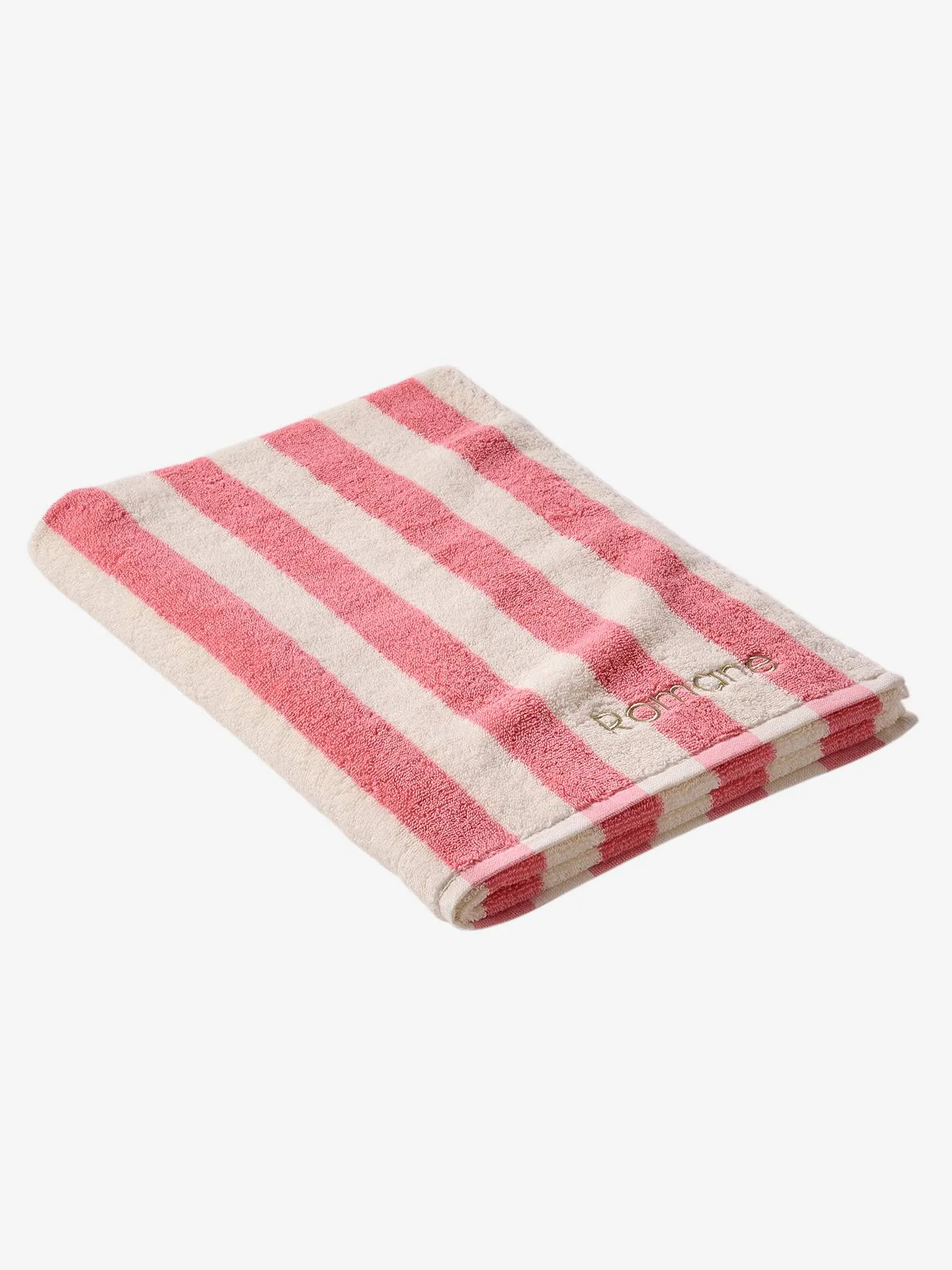 Serviette de bain rayée TRANSAT personnalisable, avec coton recyclé rayé rose - Vertbaudet