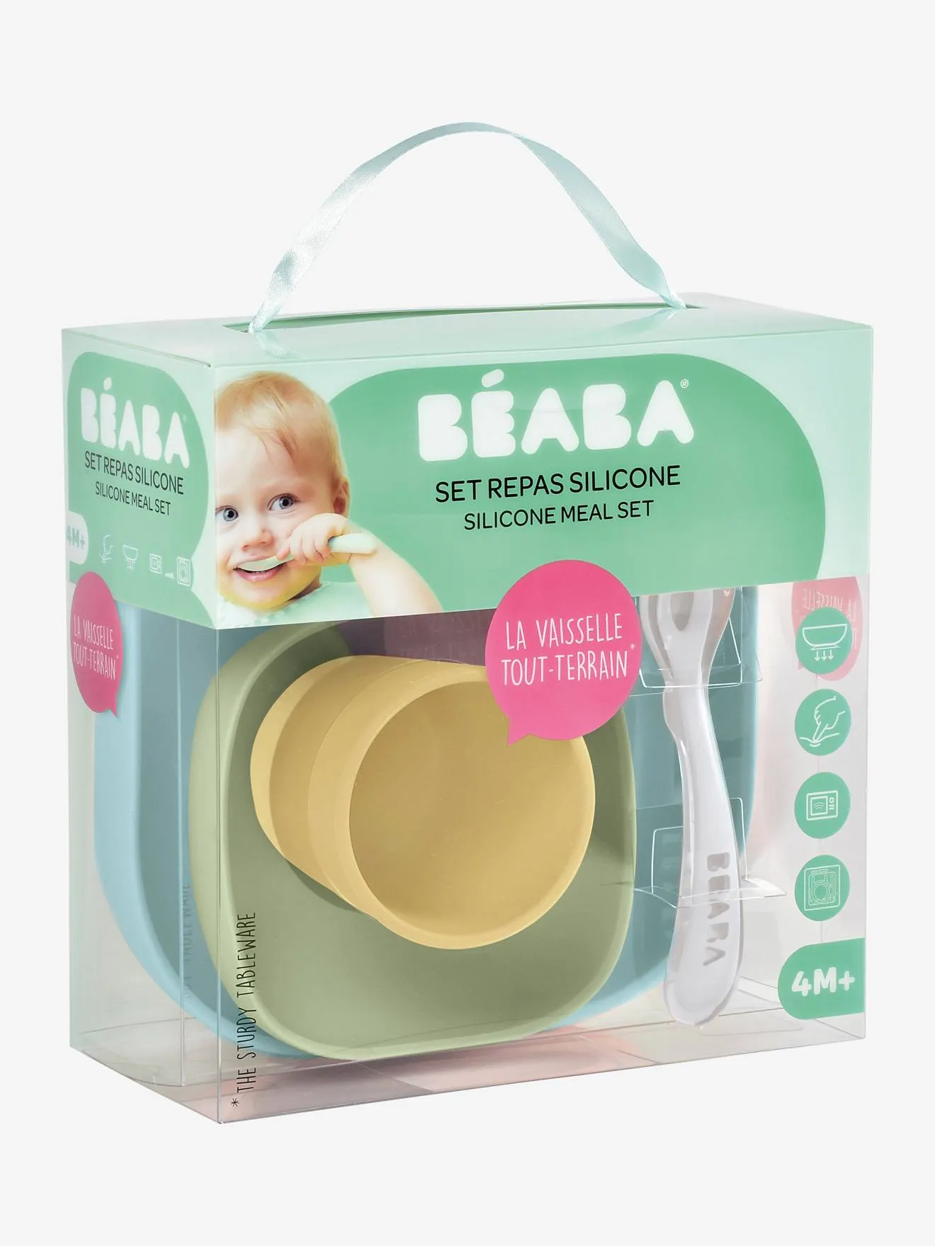 Set vaisselle 4 pièces silicone BEABA rose - Béaba