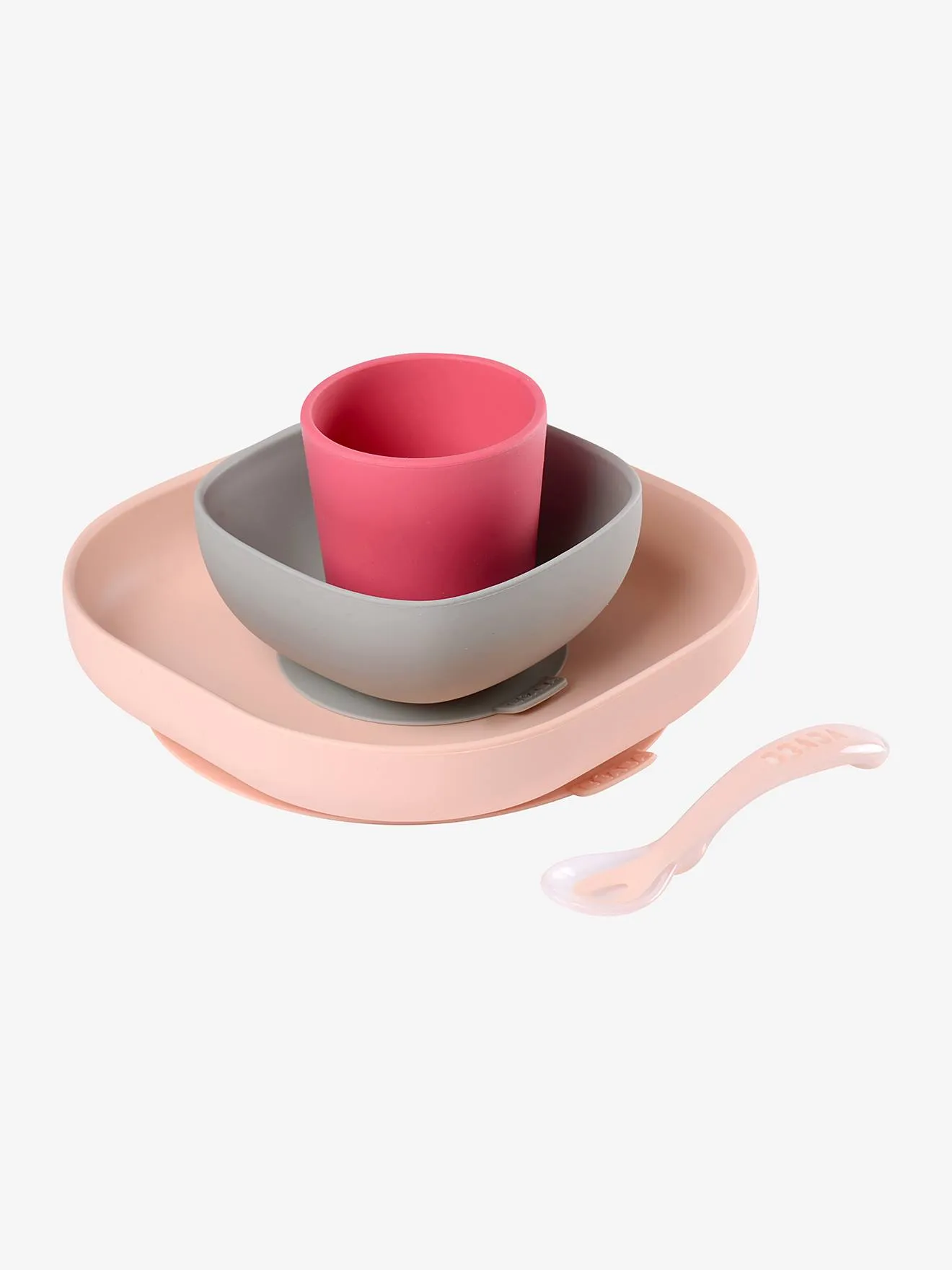 Set vaisselle 4 pièces silicone BEABA rose - Béaba