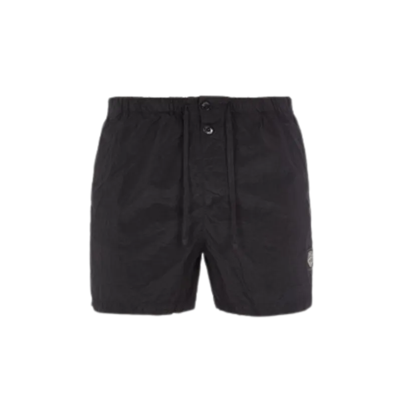 Short de bain nylon noir boutons cordon