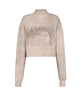 Sweat court en coton éco-responsable imprimé logo Balmain