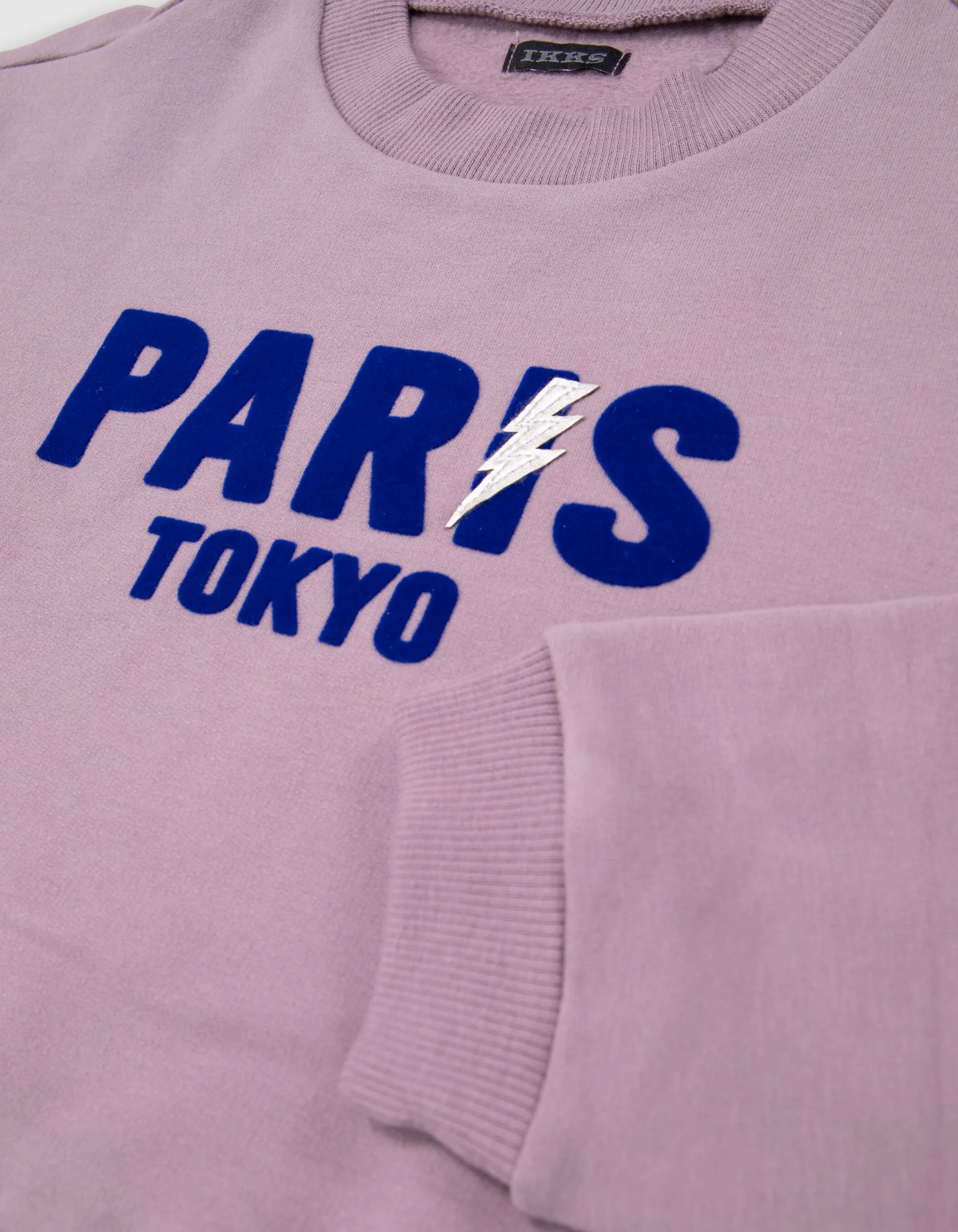 Sweat lilas message velours floqué bleu fille