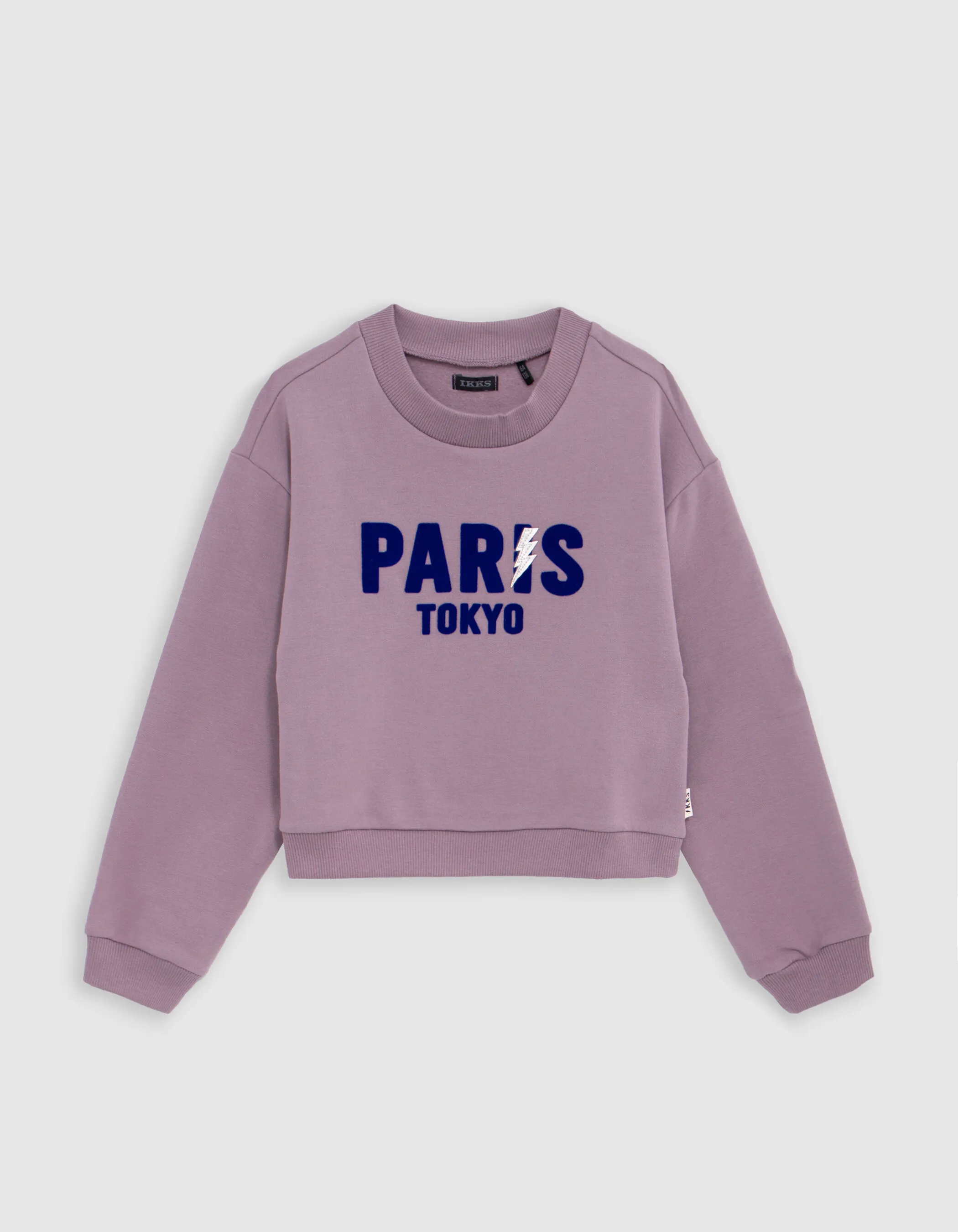 Sweat lilas message velours floqué bleu fille