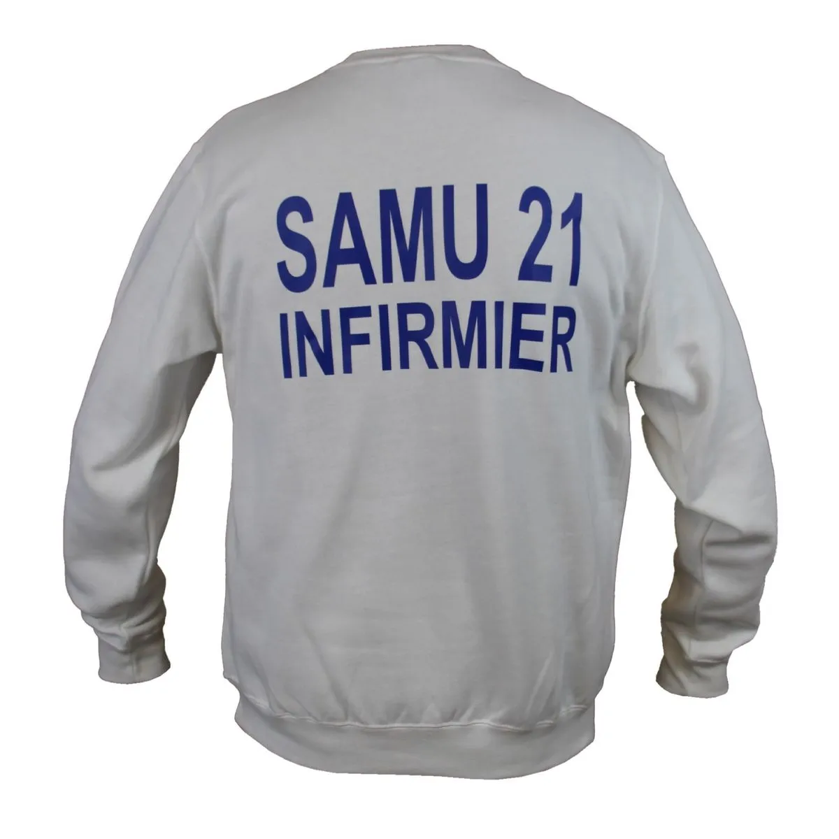 Sweat-shirt blanc - marquage personnalisé avec votre texte (SAMU, ARM, MEDECIN, INFIRMIER, etc) 