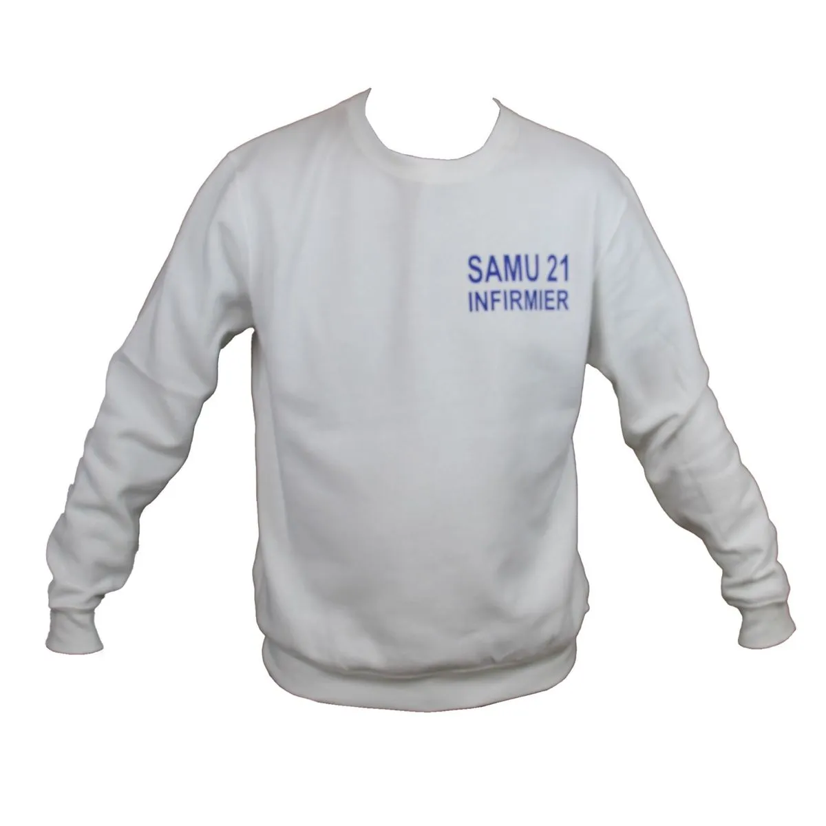 Sweat-shirt blanc - marquage personnalisé avec votre texte (SAMU, ARM, MEDECIN, INFIRMIER, etc) 