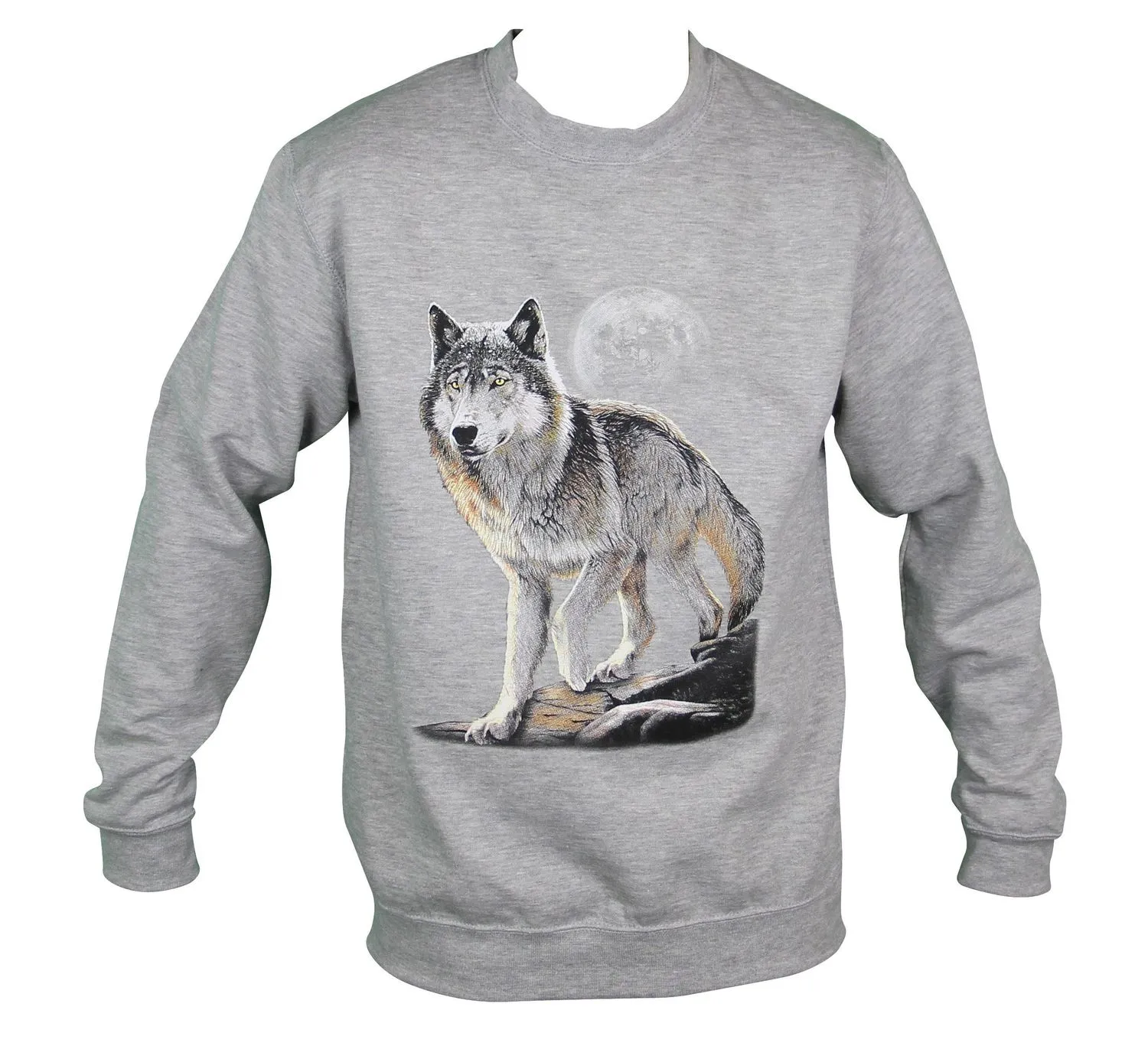 Sweat-shirt motif loup - 10380 - homme - gris chiné 