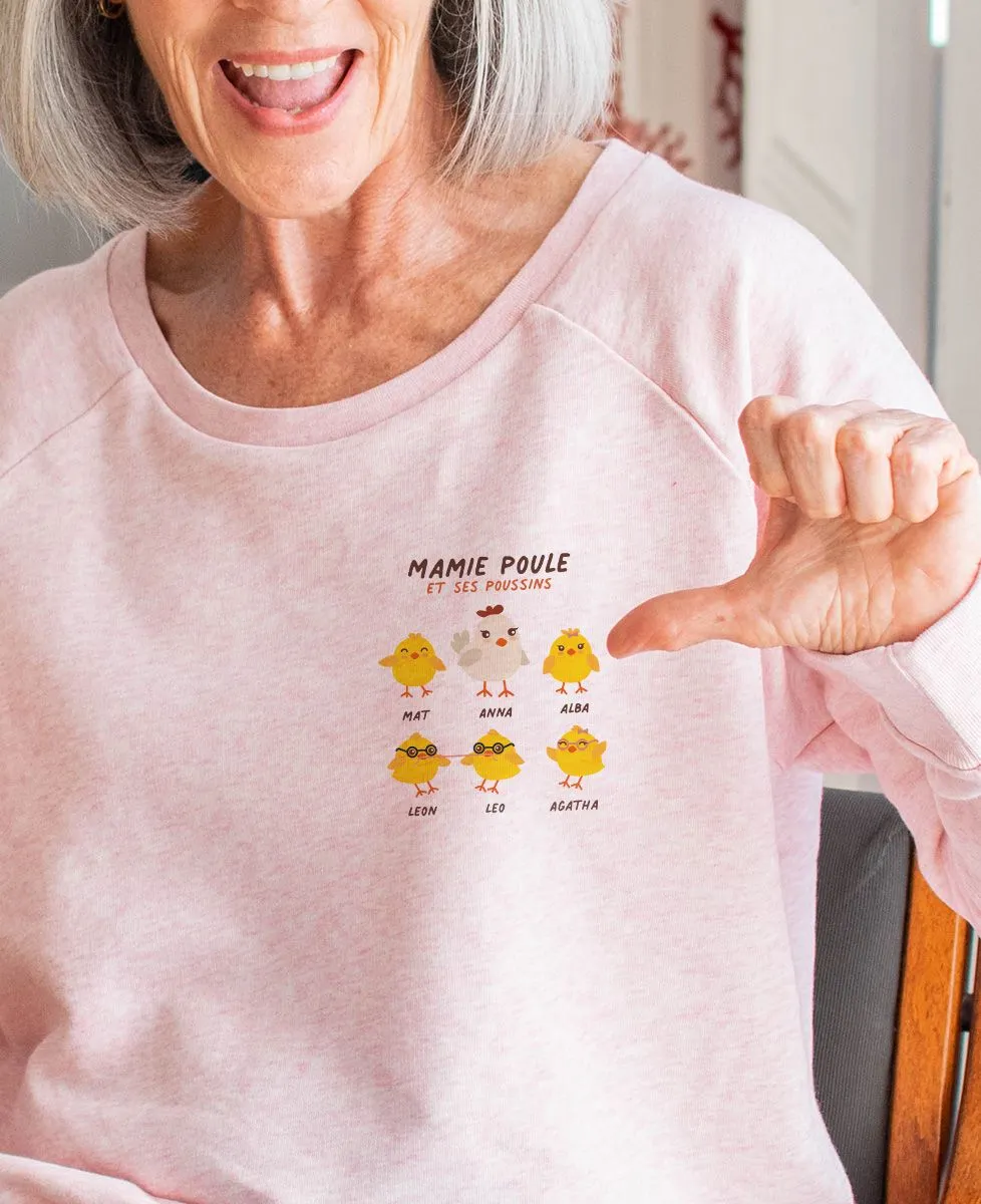 Sweatshirt femme Mamie poule et ses poussins personnalisé