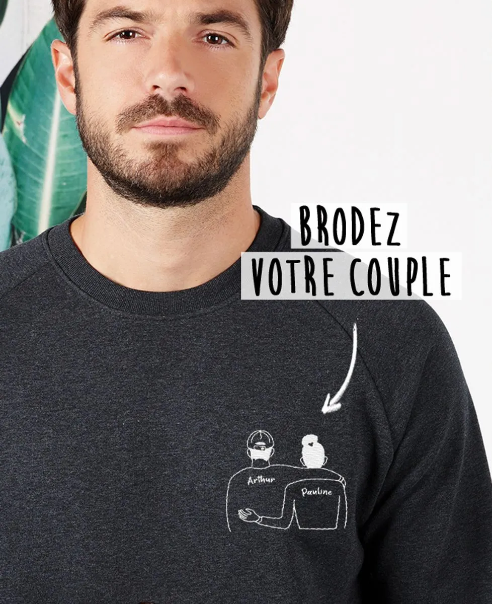 Sweatshirt homme Couple brodé personnalisée (base foncée)