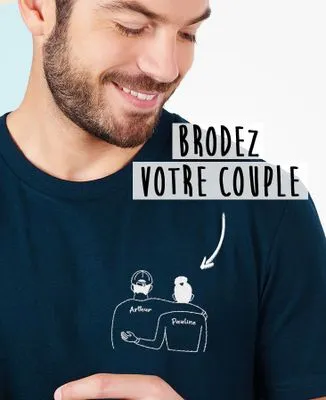 Sweatshirt homme Couple brodé personnalisée (base foncée)