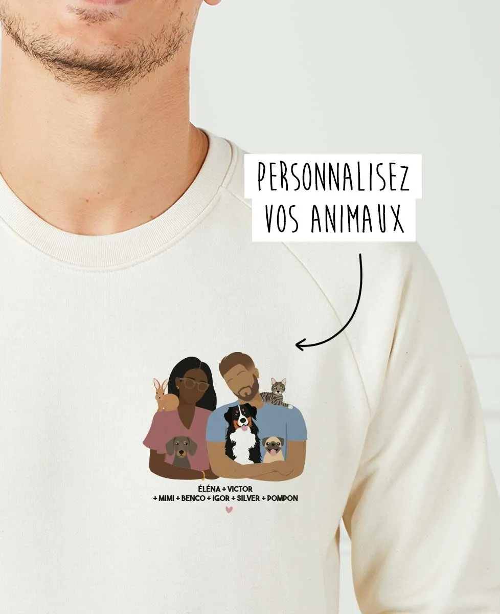 Sweatshirt homme Couple et animaux personnalisé