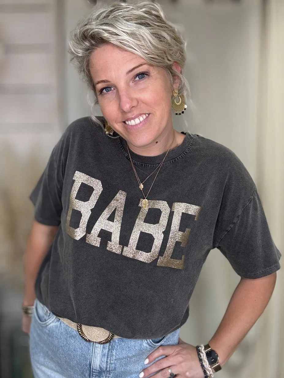 T-SHIRT BABE GLITTER GOLD