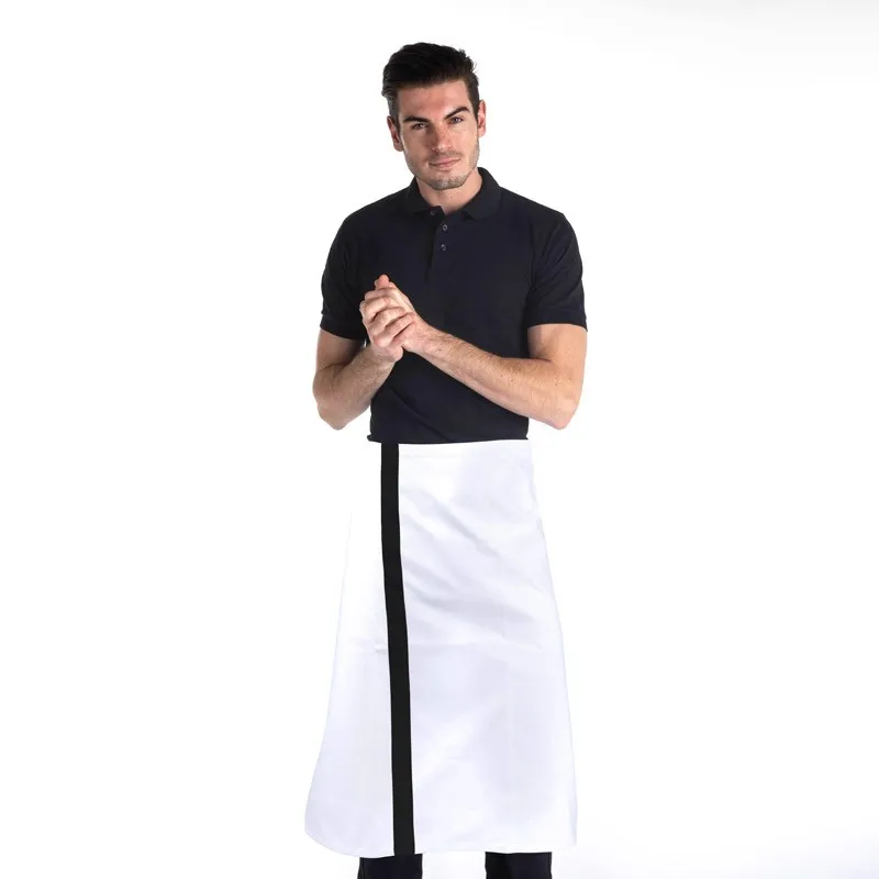 Tablier Demi Chef Blanc avec Bande Noire - MANELLI