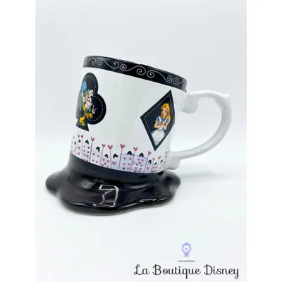 Tasse Alice au pays des Merveilles penchée Disneyland Paris mug Disney cartes noir blanc travers