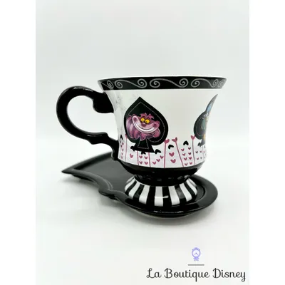 Tasse Alice au pays des Merveilles soucoupe Disney Parks mug Disneyland cartes noir blanc