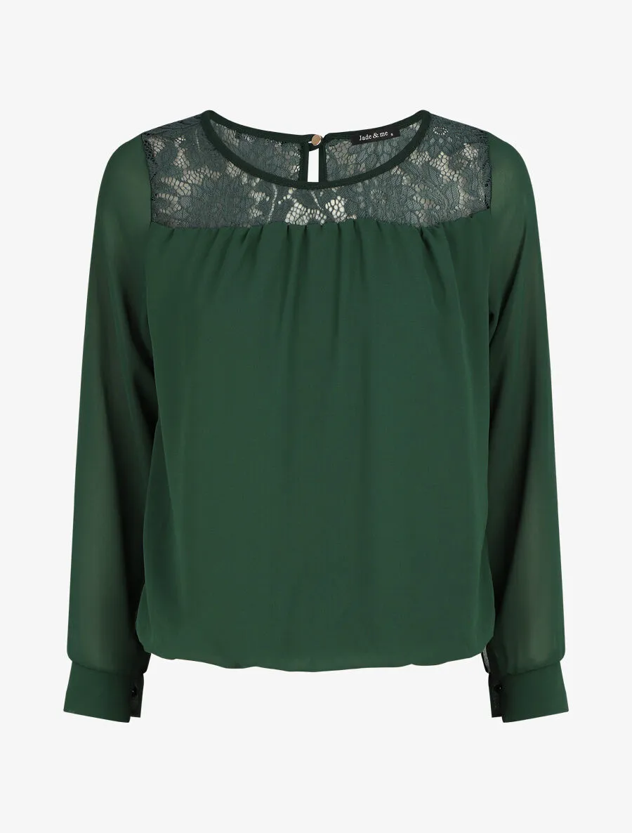 Top uni en voile et dentelle - Vert