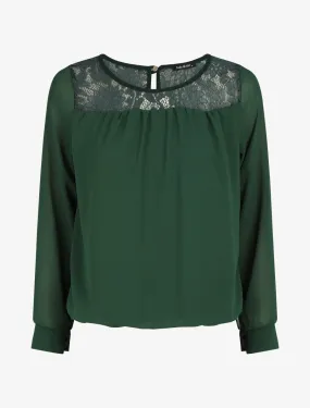 Top uni en voile et dentelle - Vert