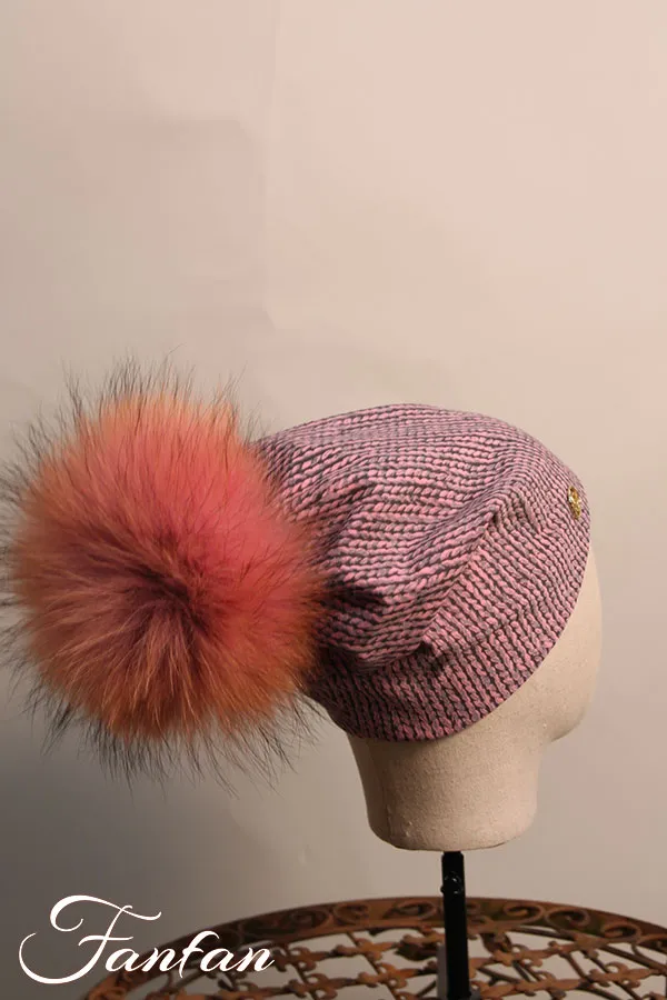 Willi Bonnet Alana rose impression maille avec pompon fourrure