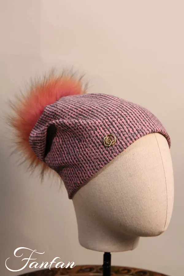 Willi Bonnet Alana rose impression maille avec pompon fourrure