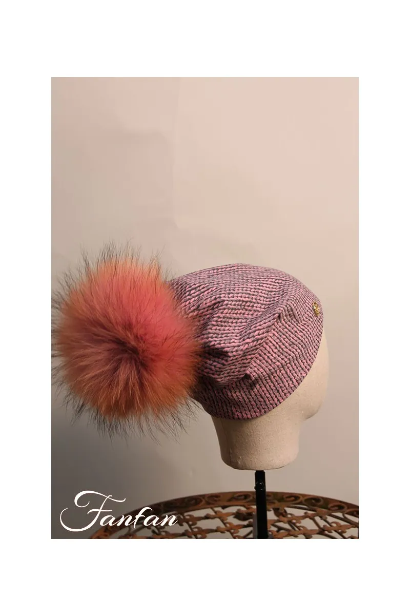 Willi Bonnet Alana rose impression maille avec pompon fourrure